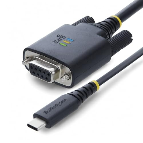 StarTech 2m USB-C naar Null Modem Seriële Adapterkabel met COM Retentie, FTDI, USB Type-C naar DB9 RS232 Female, Status LEDs en Verwisselbare DB9 Schroeven & Moeren
