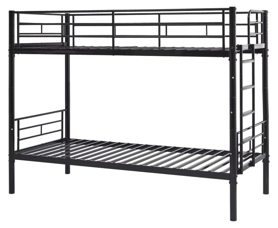 Kinderbett - Etagenbett - 90 x 200 cm - Metall - In zwei Einzelbetten umwandelbar - Sicherheitsgitter - Leiter - Schwarz