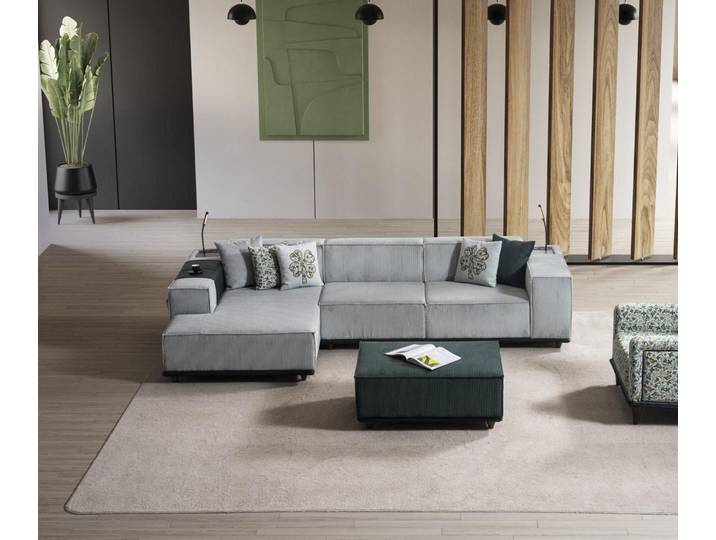 JVmoebel Ecksofa JVMoebel Graues Ecksofa aus Stoff mit modernen Armlehnen