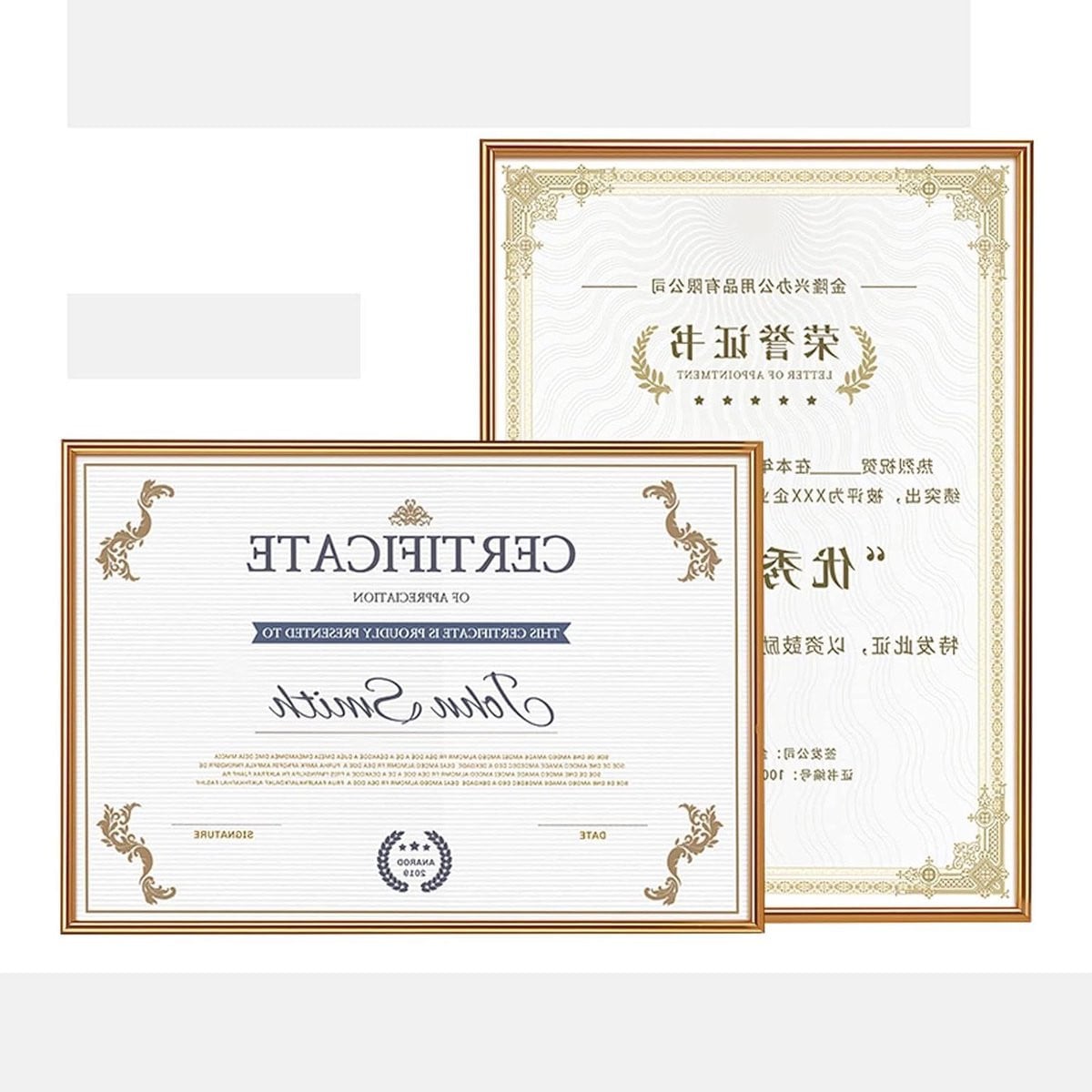 Certificaat Fotolijst voor Documenten - Metalen Frame - A4 - Goud