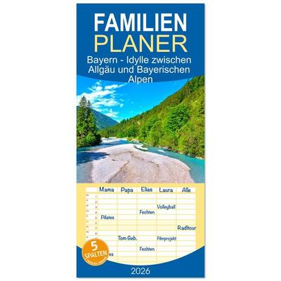 Familienplaner 2026 - Bayern - Idylle zwischen Allgäu und Bayerischen Alpen mit 5 Spalten (Wandkalender, 21 x 45 cm) CALVENDO