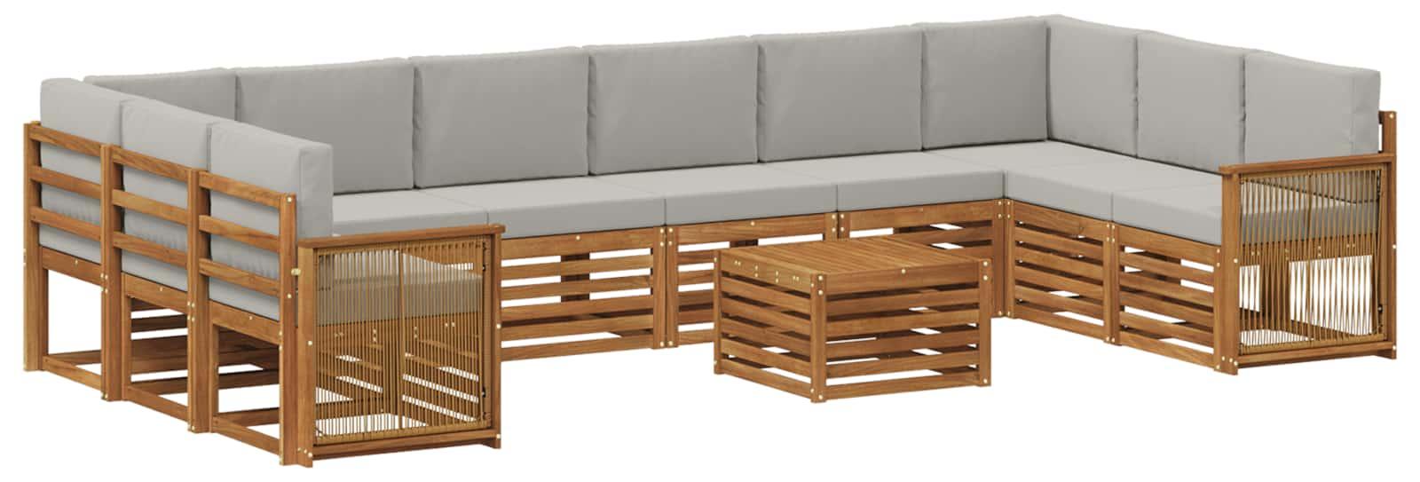 Outdoor-Sofagarnitur mit Kissen 8 pcs Natürlich und Hellgrau