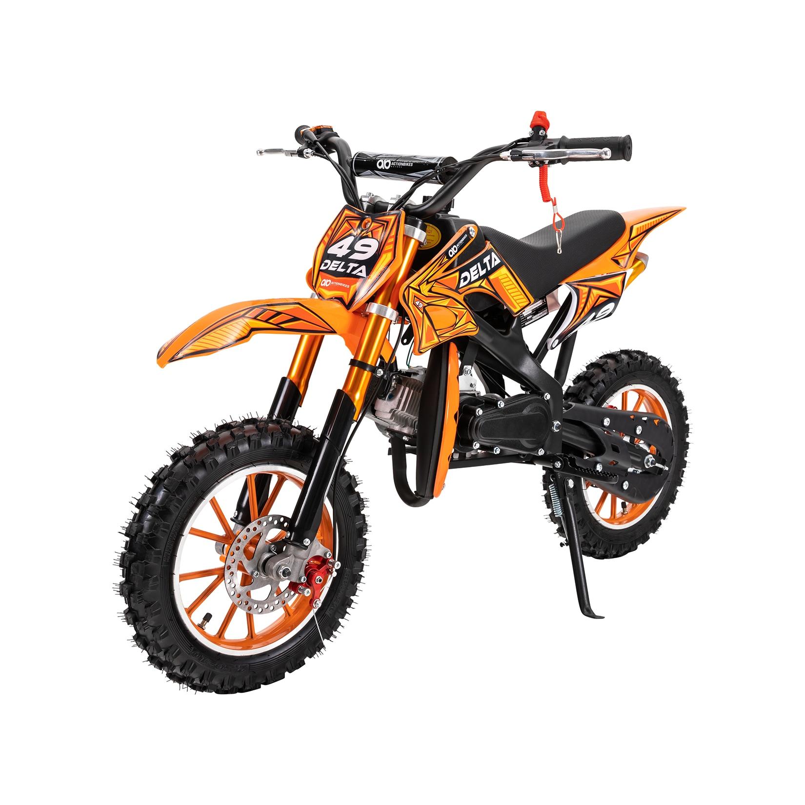 Mini-Crossbike Delta, Benzin-Motorrad, Pocketbike, Dirtbike, 49 ccm, bis zu 40 km/h, Scheibenbremsen (Orange)