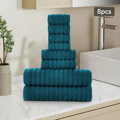 JML 8 Piece Oversized Bath Towel Set, 100% Cotton Bath Towels, Highly Absorbant Bordered Towels