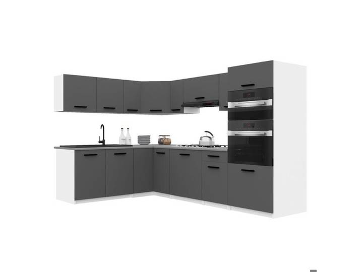 BELINI Cuisine Équipée Complète ITALIA 8 420 cm - Cuisine en L avec Colonne Four - Gris Mat