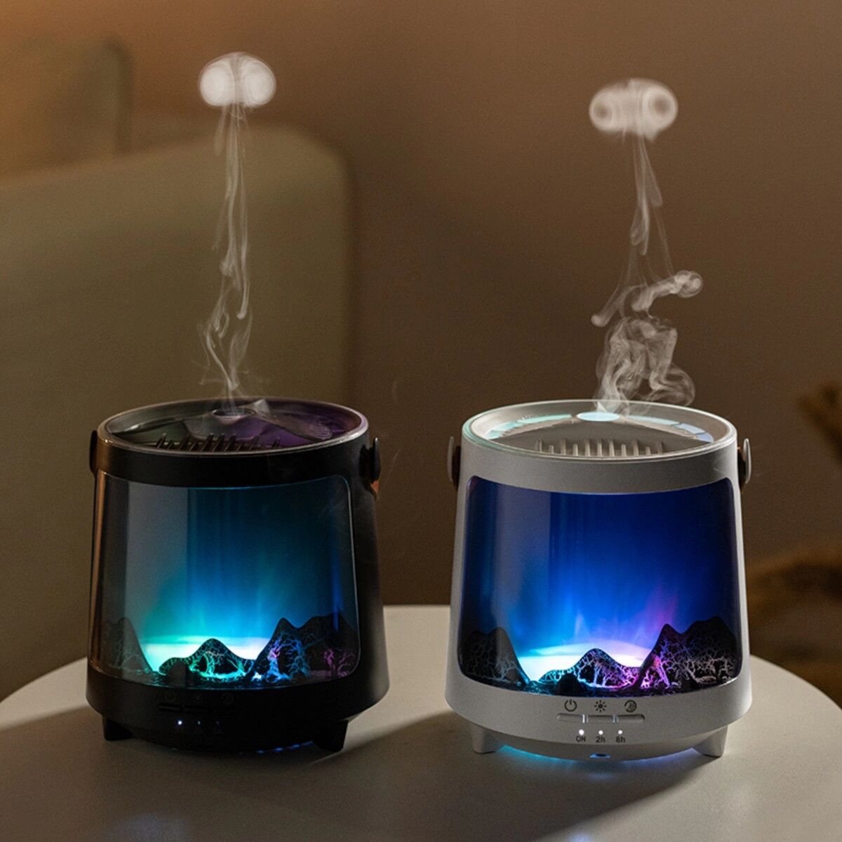 INF V93 Jellyfish Luftbefeuchter mit Ultraschallnebel, Aroma-Diffusor, RGB-Auroralicht und USB-Schreibtischdesign Schwarz