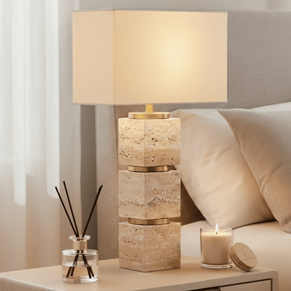 Catia Large Travertine & Gold Table Lamp
