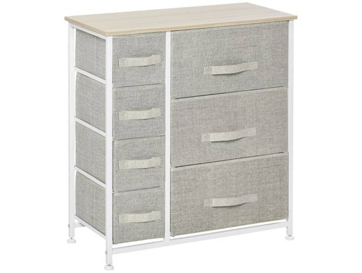 Commode - 7 tiroirs en tissu - 63 5x30x71 cm - Gris clair - Design scandinave moderne