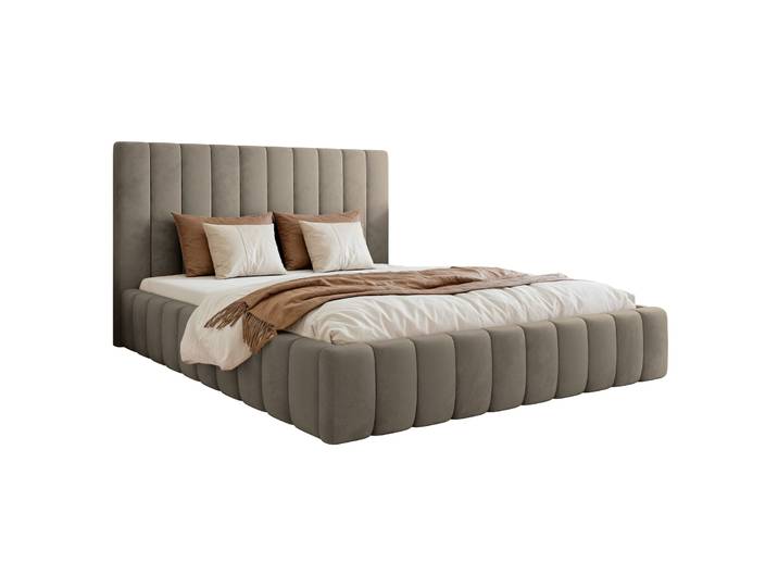 Polsterbett 180x200 cm Fiarro mit Bettkasten, grau-beiger Samt,