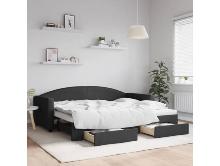 RJPLMFV Ausziehbares Tagesbett, 90 x 200 cm, 2 Schubladen, Schwarz Ausziehbares Sofa, Struktur aus Holz und Metall, langlebiger Stoff, ohne Matratze