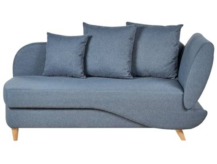Beliani Rechtsseitige Chaiselongue Blau Kunstleinen Leinenoptik Stoff, Abgesenkt, Schaumstoff-Füllung, Elastische Gurtbänder, Sitzhöhe 40 cm, Belastbarkeit 260 kg, 155 x 69 x 76 cm