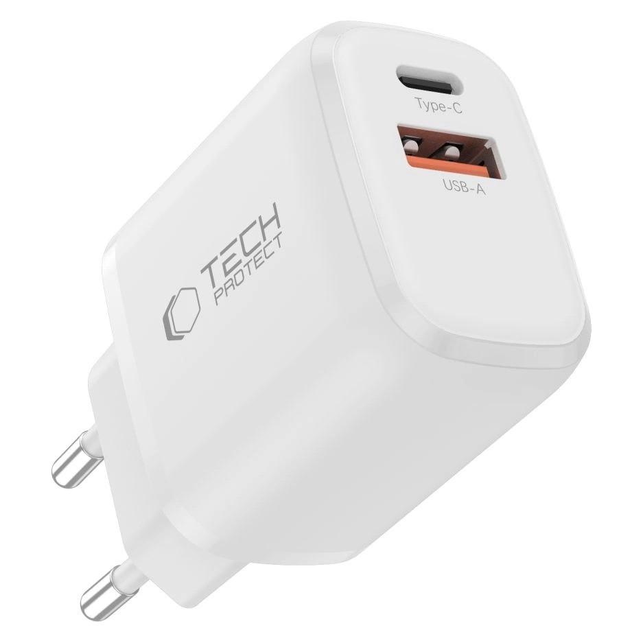 Tech-Protect NCA65W-GAN 2-PORT NETWORK CHARGER PD 65W / QC3.0 WHITE (65 W, 2 Ports) (TECH-PROTECT)