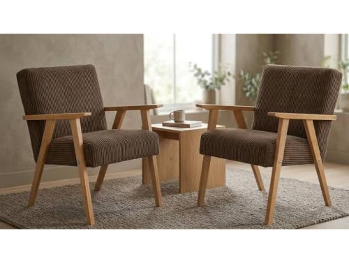 Family Meble 2er-Set Sessel Soler Apollo – 2 Retro-Sessel im Vintage-Stil mit Stoff-Bezug – Braun · 6