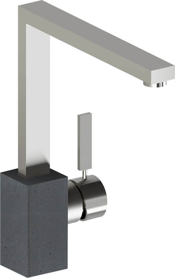 AquaCucina 53860-BA Armatur PURE-LOFT aus Edelstahl matt - Sockel in Basaltoptik / Küchenarmatur / Einhebelmischer
