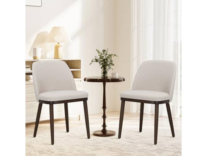 MALOL Gepolsterter Esszimmerstühle 2er Set, Moderne Polsterstühle Esszimmer, Küchenstühle mit Rückenlehne, Stoffstuhl mit Holzbeinen für Esszimmer, Küche, Restaurant, Beige