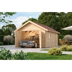 Blockhausgarage 38 mm mit Tor inkl. Schindeln