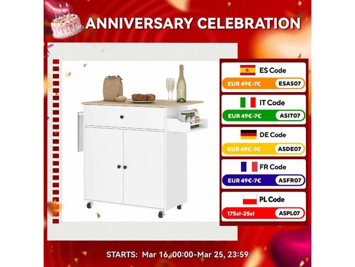 Homcom Îlot de cuisine à roulettes Aile pliante 106X42X87 cm