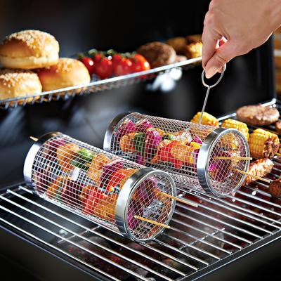 Grillkorb rollbar mit Grill-Gabel zum Drehen