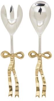 Saro Bow Handle Salad Server Set of 2 - Stainless Steel Serving Spoon and Fork for Entertaining
