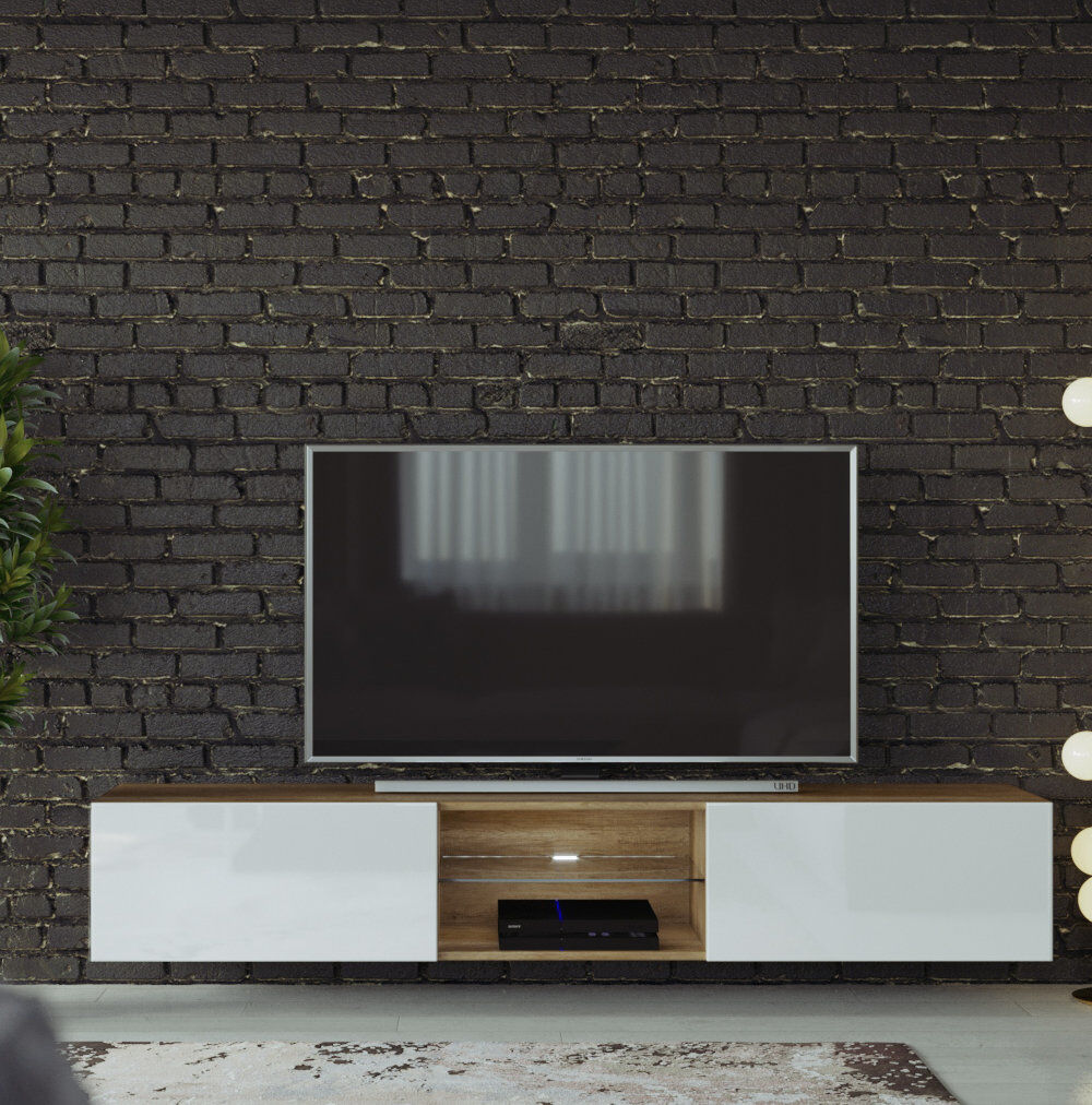 17 Stories Bertin TV Stand for TVs up to 75" Countru Oak/White Gloss 75"