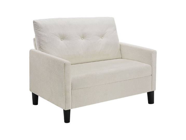 tectake Sofa Polstercouch, 2-Sitzer, 121,5x77x91cm, Federkern, waschbare Bezüge, Wohncouch Viborg in Creme, Bodenschonende Kunststofffüße in Holzoptik, abnehmbare Bezüge