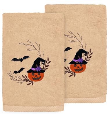 Authentic Hotel and Spa PUMPKIN HEAD Embroidered Luxury 100% Turkish Cotton Hand Towels (Set of 2)