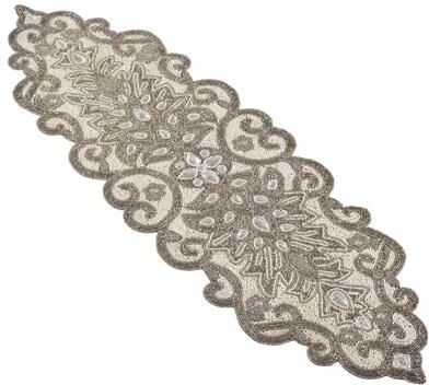 Saro Lifestyle Beaded Scroll Motif Table Runner