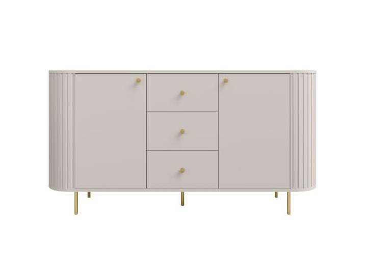 BEAUTY SOFA Kommode Orion 165 cm mit 3 Schubladen und 2 Türen, Sideboard mit Soft-Close, geriffelten Seiten, Metallfüßen, Wohnzimmerkommode, Sandbeige