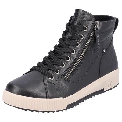 Schnürboots RIEKER, Damen, Gr. 37, Textil, schwarz, Leder, Schuhe Schnürboots, Stiefelette, High Top Sneaker, Freizeitboots mit Reißverschluss, Topseller