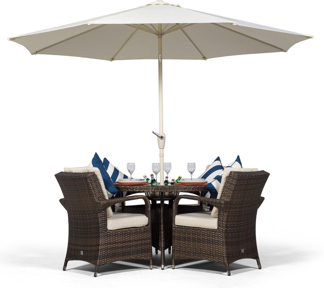 Dakota Fields Karas 4 - Person Patio Dining Set Umbrella Hole Included Round Table with Cushions Included Brown 4