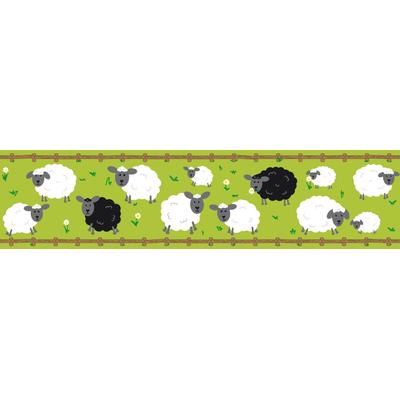 Bordüre A.S. CRÉATION "Sheep Family", grün (grün braun weiß), B:0,16m L:5m, Papier, Tapeten, Papier Wand Schräge Tür Borte Wohnzimmer Schlafzimmer Küche Design