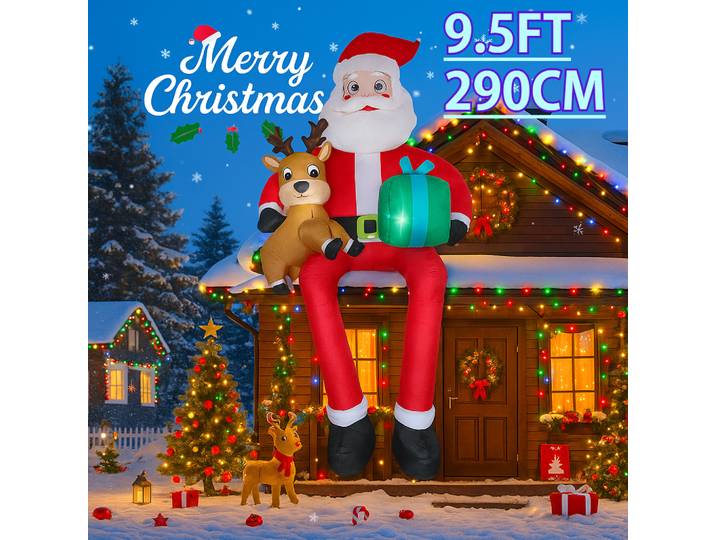 Décoration gonflable de père noël de 9.5 pieds, cadeau de renne, ornement de maison LED, fournitures de cadeaux de noël, jouet, décor de cour de noël