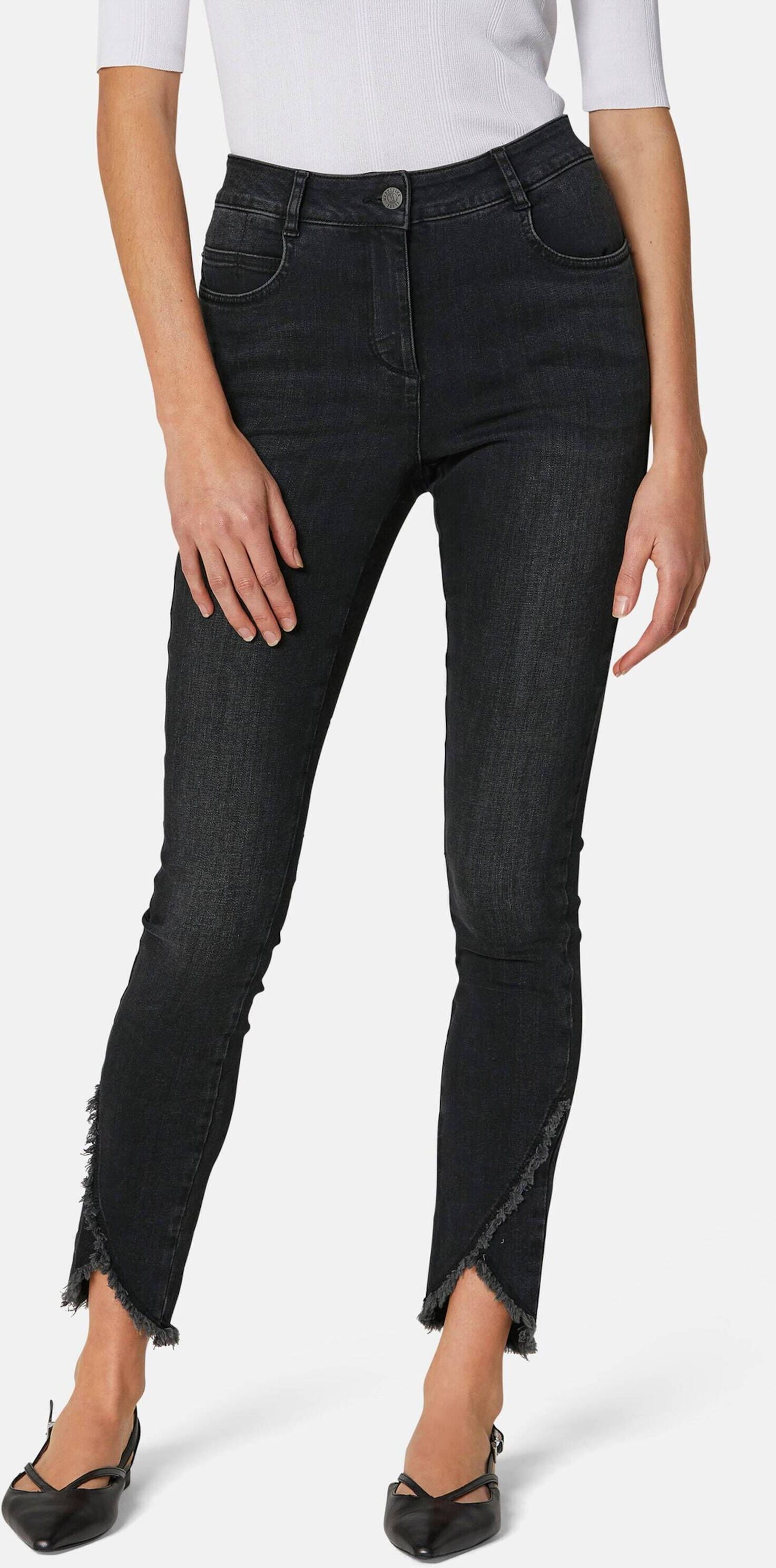MADELEINE "Jeans Verkürzte 5-Pocket-Hose mit Fransen" abgeschrägter Fransensaum