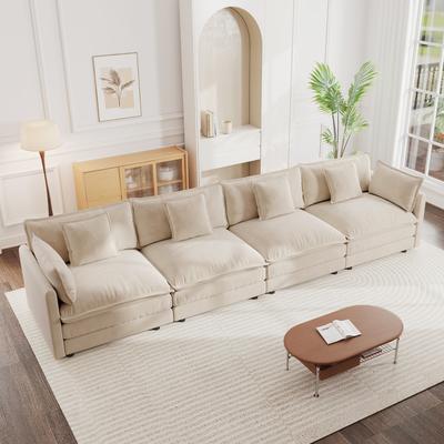 Loedds 4-Seat Chenille Modular Sectional Sofa with Wood Frame