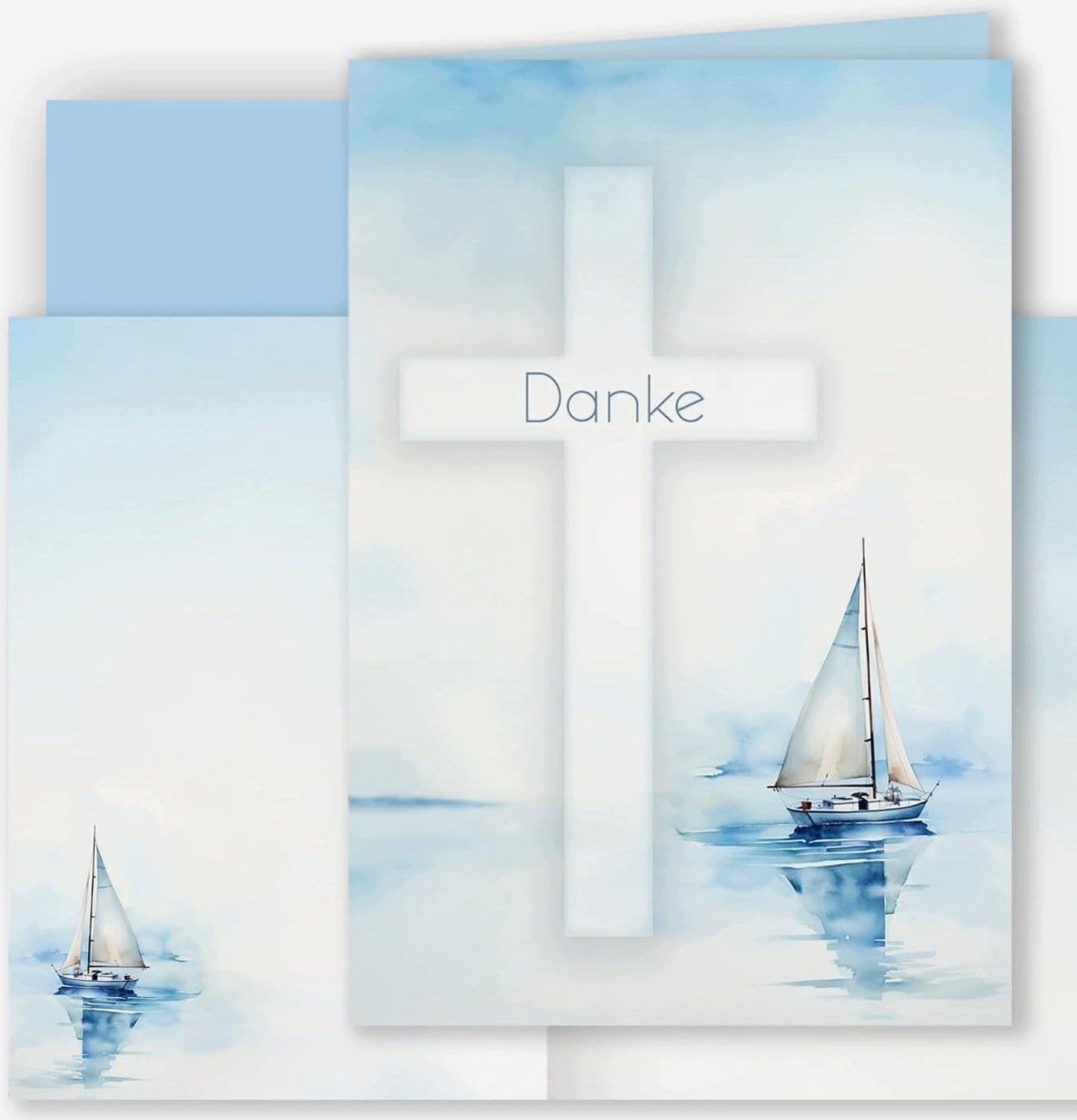 Set van 10 A6 Dankkaarten met Zeilboot & Aquarel Motief