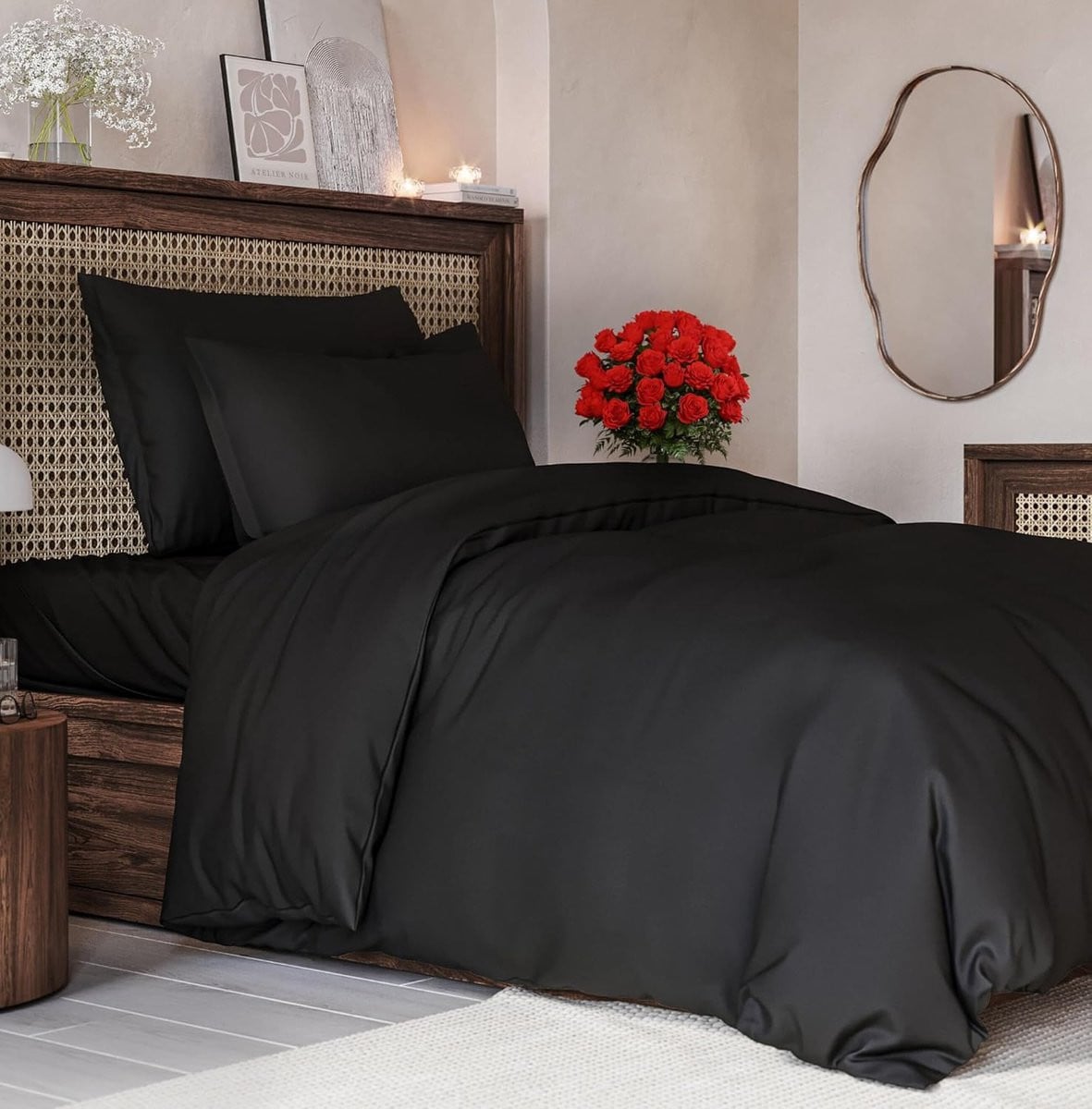 Thijox 3-delige dekbedovertrekset met 2 kussenslopen - Zwart - Microvezel Polyester