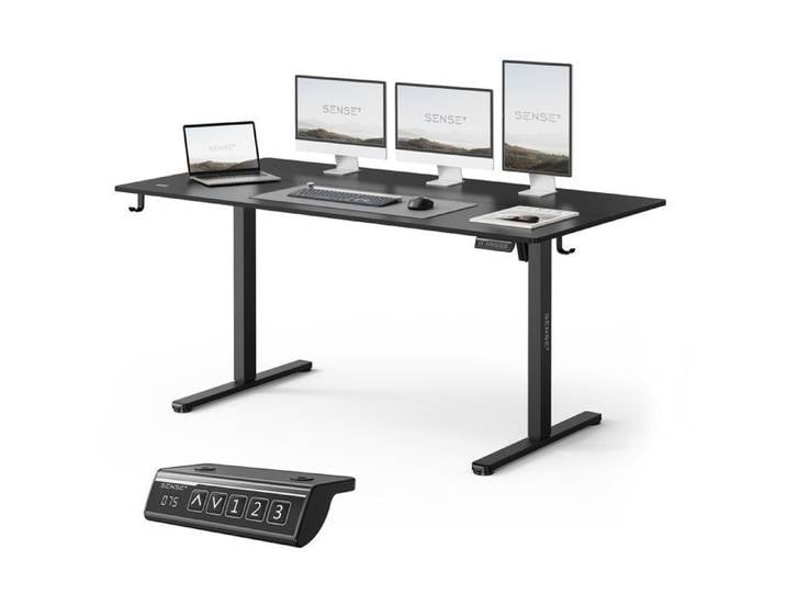 SENSE7 NOJO LIGHT - Bureau à réglage électrique - 160 x 80 cm - Fonction mémoire - Bureau assis-debout - Table d'ordinateur - Noir