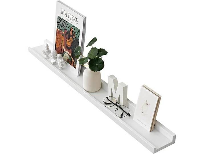 Étagère Murale 90cm Étagère Flottante en Bois de chêne Massif Blanc Etagere Bois pour Salon Chêne Blanc 90cmx10cm