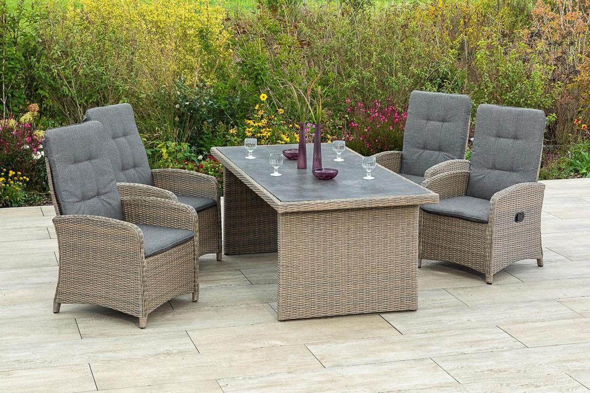 MERXXHANDELS Atrani Set 5tlg 4 Sessel Auflagen 1 Tisch 200x100cm 16909535