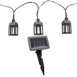 Lichterkette LED Solar Aussen Solarlampe Balkon Dekoration in Laternenform, Kunststoff schwarz, 10x LED warmweiß, L 200 cm, Terrasse