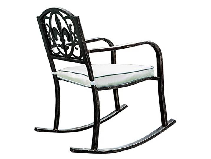 HWFF Schaukelstuhl Metall Terrasse Schaukelstuhl mit Kissen - Jahrgang Bronze Draussen Schaukelstuhl mit breiter Sitzfläche, Veranda Rocker für Deck Hinterhof, Lädt 660 lbs