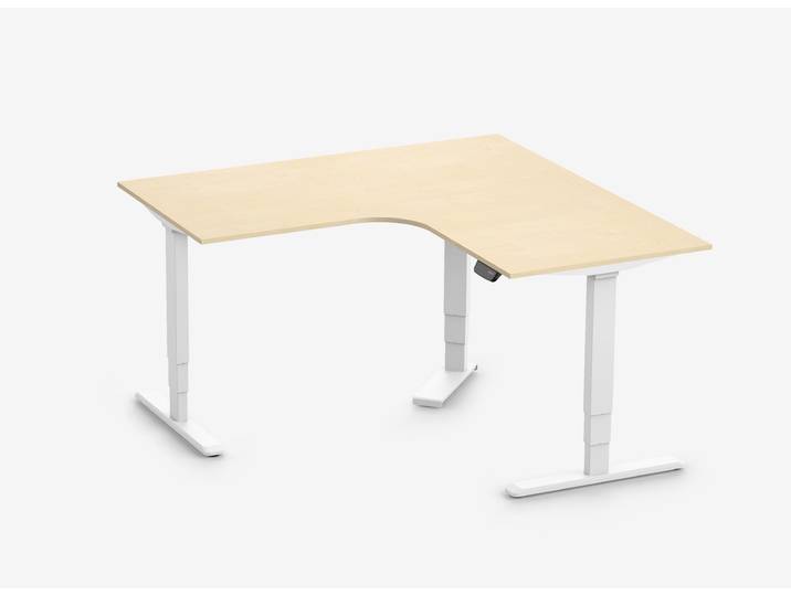 Primus Eckschreibtisch, Gestell Weiß, Tischplatte 1800/800 x 1780/800 Birke