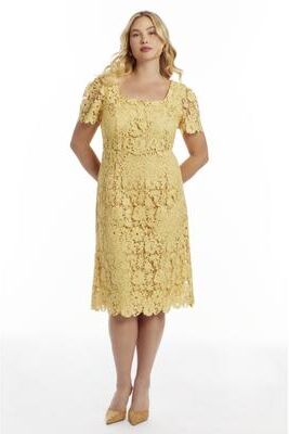 Plus Size Women's Square-Neck Lace Midi Dress by June & Vie in Sun Dress (Size 10/12)