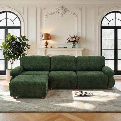 "Modern 111"" Modular Sectional Sofa with Removable Ottoman, Chenille Upholstery & Pocket Coil Seat by GDFStudio"
