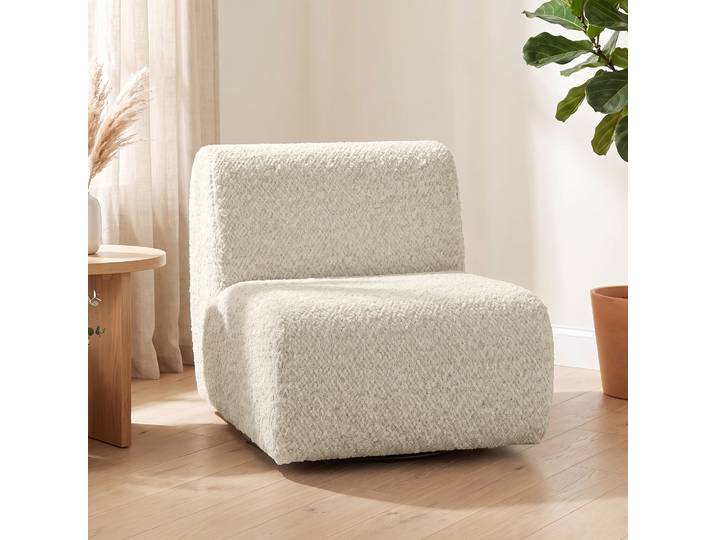 HOMCOM Fauteuil Pivotant 1 Place Chenille Beige Assise Large