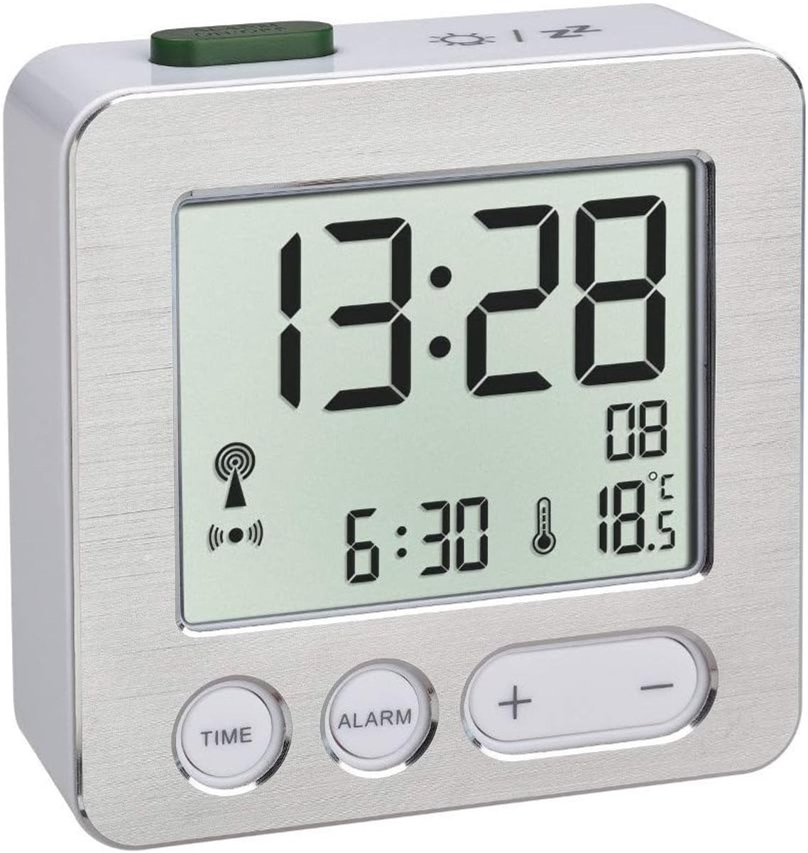 Thijox Digitale Radiogestuurde Wekker met Temperatuurweergave en Datum, Zilver