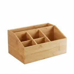 Relaxdays Tischorganizer Bambus, 6 Fächer, mit Stiftehalter, mit Briefhalter A5, Büro Organizer HBT 14x28x19,5 cm, natur