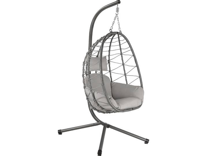 HinHocker Fauteuil suspendu avec support\, gris\, balançoire suspendue pour l'intérieur et l'extérieur\, fauteuil à bascule