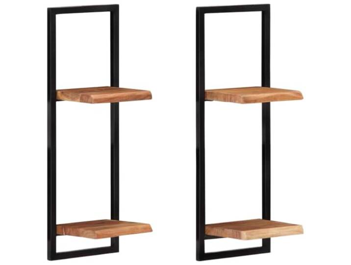 HAQWRDQSG Wandregal 2er Set 25x25x75 cm Schweberegal Akazie Massivholz Dekoratives 2er Set Wandboard aus Akazienholz mit Naturkante und Stahlrahmen für Wohnzimmer und Schlafzimmer.