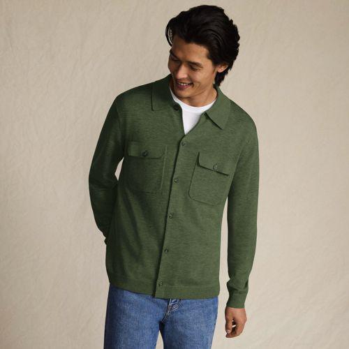 Jersey-Sweaterjacke mit Brusttaschen für Herren, Herren, size: regular, Grün, Wolle/Polyester/Polyacryl, by Lands' End